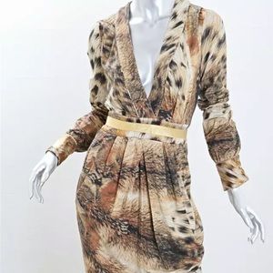 Just Cavalli Fox-Print V-Neck Dress size 40/6
